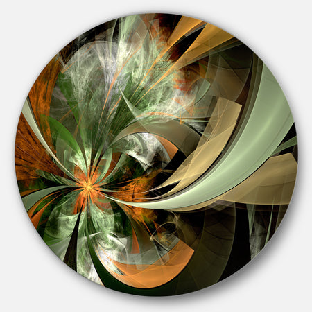 Symmetrical Orange Green Fractal Flower - Modern Floral Circle Wall Art