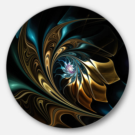 Brown Blue Fractal Flower in Black - Abstract Large Disc Metal Wall art