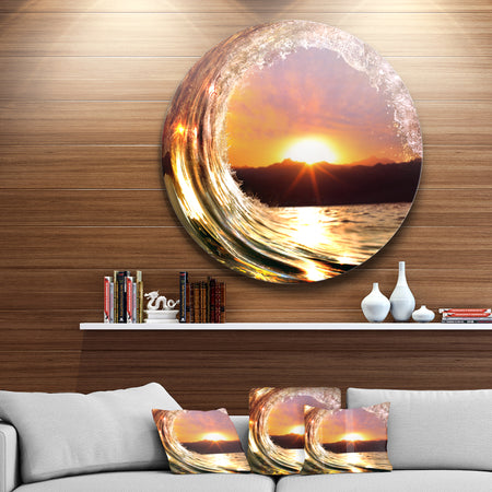 Colored Ocean Waves Falling Down VIII - Modern Seashore Round Circle Metal Wall Decor Panel