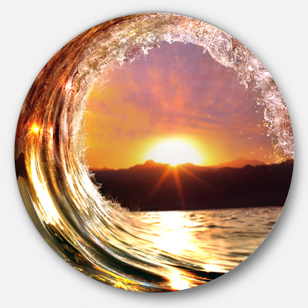 Colored Ocean Waves Falling Down VIII - Modern Seashore Round Circle Metal Wall Decor Panel