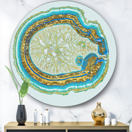 Volcanoa Blue And Gold Agate - Modern Round Circle Metal Wall Decor Panel