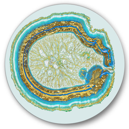 Volcanoa Blue And Gold Agate - Modern Round Circle Metal Wall Decor Panel