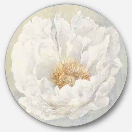 White Serene Peony - Farmhouse Metal Circle Wall Art