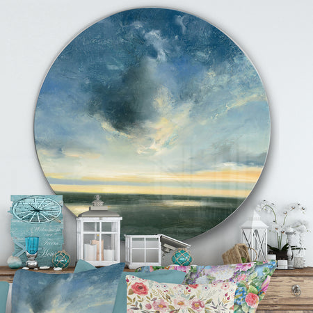 Blue Coastal Sunrise - Farmhouse Metal Circle Wall Art