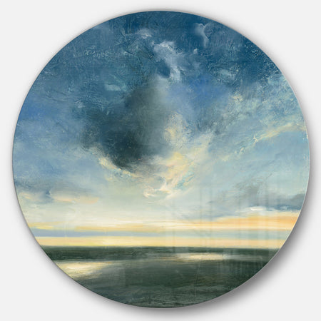 Blue Coastal Sunrise - Farmhouse Metal Circle Wall Art