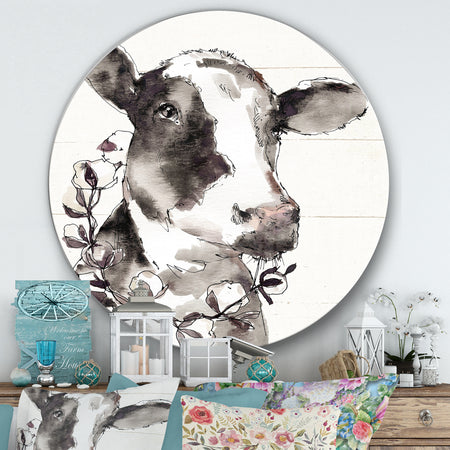 Cow Portrait Country Life - Farmhouse Metal Circle Wall Art