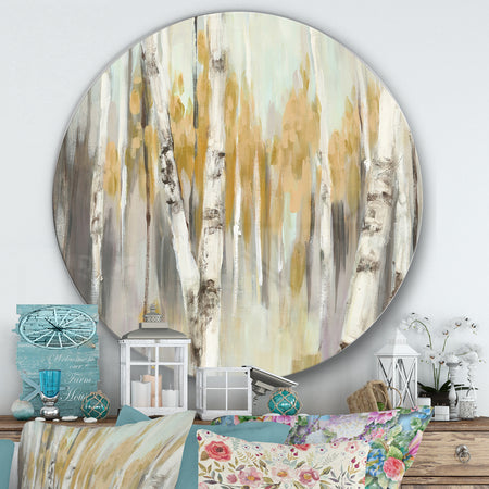 Silver and Yellow Birch Forest - Farmhouse Metal Circle Wall Art