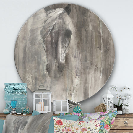 Farmhouse Horse - Farmhouse Metal Circle Wall Art