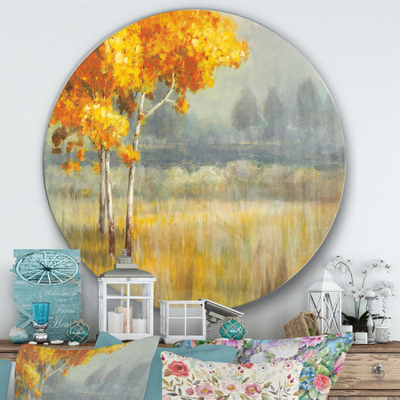 Autumn Landscape - Farmhouse Metal Circle Wall Art