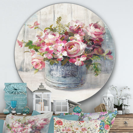 Maison Des Fleurs III - Farmhouse Metal Circle Wall Art
