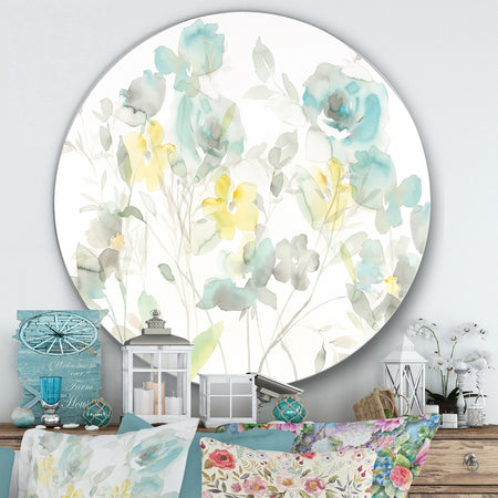 Aqua Rose Natural Element - Farmhouse Metal Circle Wall Art