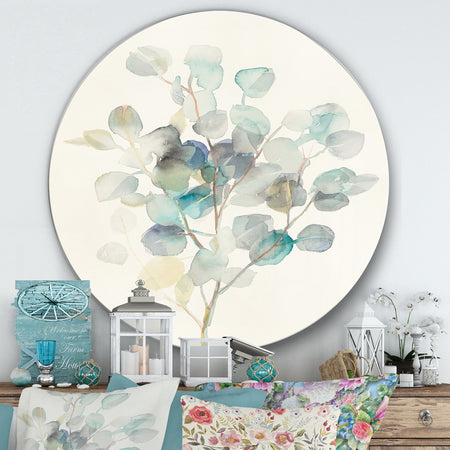 Eucalyptus leaves I - Farmhouse Metal Circle Wall Art