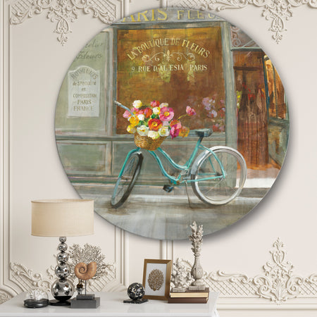 Paris French Flowershop - French Country Metal Circle Wall Art