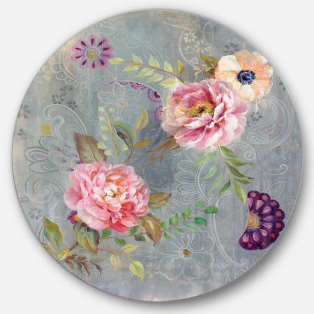 Peonies and Paisley - Farmhouse Metal Circle Wall Art