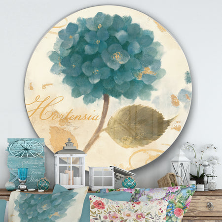 Blue Cottage Flower Hydrangea I - Farmhouse Metal Circle Wall Art