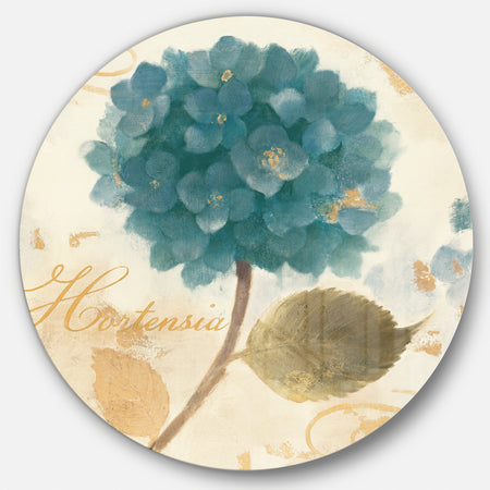 Blue Cottage Flower Hydrangea I - Farmhouse Metal Circle Wall Art