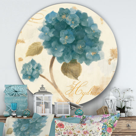 Blue Cottage Flower Hydrangea II - Farmhouse Metal Circle Wall Art