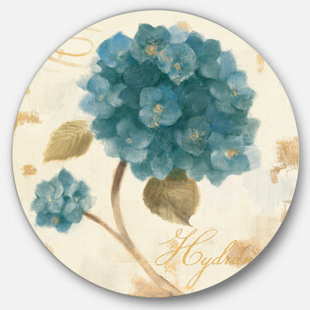 Blue Cottage Flower Hydrangea II - Farmhouse Metal Circle Wall Art