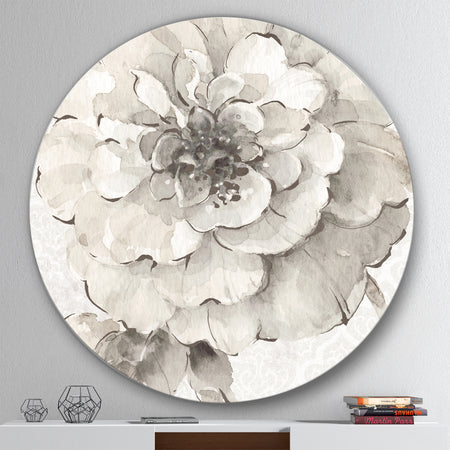 Indigold Grey Peonies I - Geometric Metal Circle Wall Art