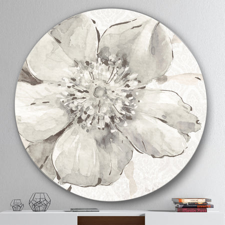 Indigold Grey Peonies III - Geometric Metal Circle Wall Art