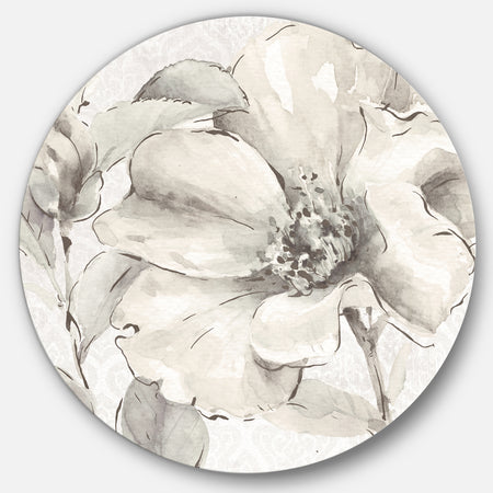Indigold Grey Peonies IV - Geometric Metal Circle Wall Art