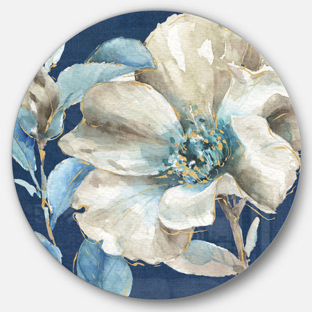 Indigold Watercolor Flower I - Farmhouse Metal Circle Wall Art