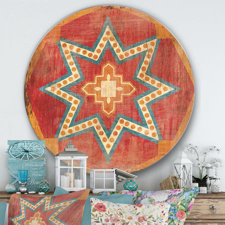 Moroccan Orange Tiles Collage I - Farmhouse Metal Circle Wall Art