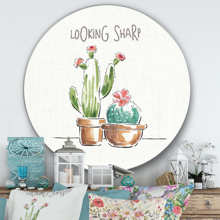 Desert Botanical Bloom I - Farmhouse Metal Circle Wall Art
