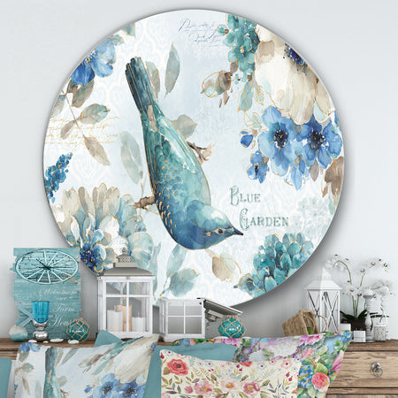 Porch & Den Indigold Bird Cottage Family V - Farmhouse Metal Circle Wall Art
