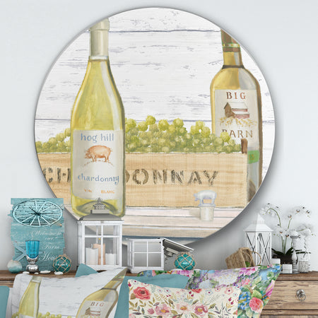 White Chardonnay Wine Bottles - Farmhouse Metal Circle Wall Art