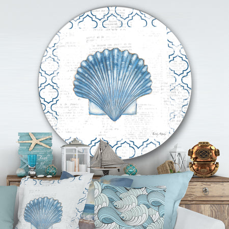 Navy Blue Scallop Shell - Nautical & Coastal Metal Circle Wall Art