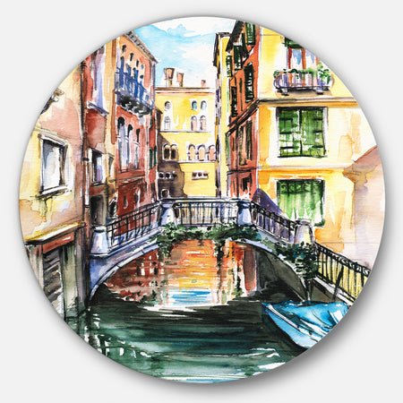 Venice, Canal Meeting Bridge - Cityscape Glossy Metal Wall Art