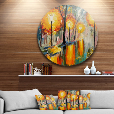 Street in Autumn - Landscape Glossy Large Disk Metal Wall Art