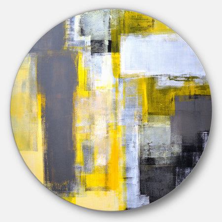 Grey and Yellow Blur Abstract - Abstract Glossy Large Circle Metal Wall Art