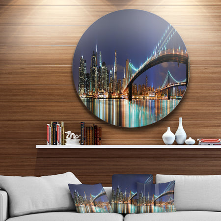 Brooklyn Bridge Panorama - Cityscape Photo Aluminum Circle Wall Art