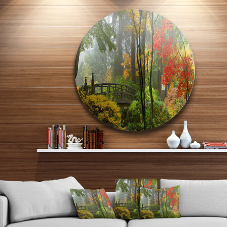 Japanese Wooden Bridge in Fall - Photo Disc Metal Wall Art