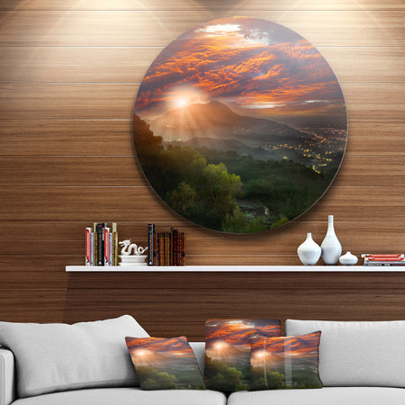 Guanyin Mountain Sunrise Taipei - Photo Round Metal Wall Art
