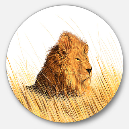 Lion Watching the Surroundings - Animal Art Round Wall Art