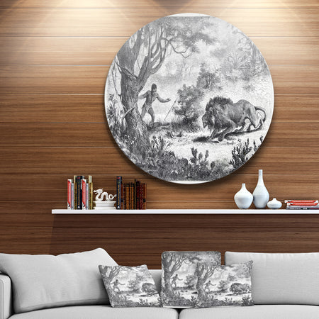 Lion Eating Man - Landscape Animal Circle Wall Art