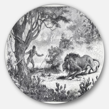Lion Eating Man - Landscape Animal Circle Wall Art