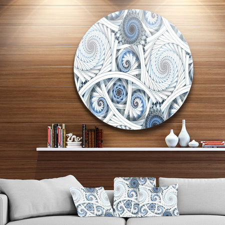 White Spiral with Blue Fractal Art - Abstract Digital Large Disc Metal Wall art