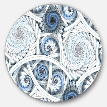 White Spiral with Blue Fractal Art - Abstract Digital Large Disc Metal Wall art