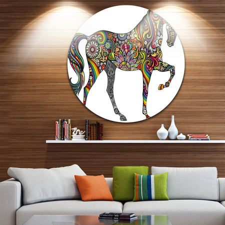 Rainbow Patterned Horse - Animal Digital Art Large Disc Metal Wall art