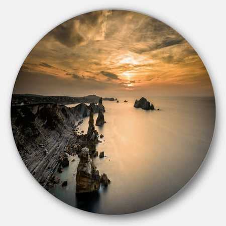 Liencres Rocks on Coast in Spain - Landscape Round Wall Art
