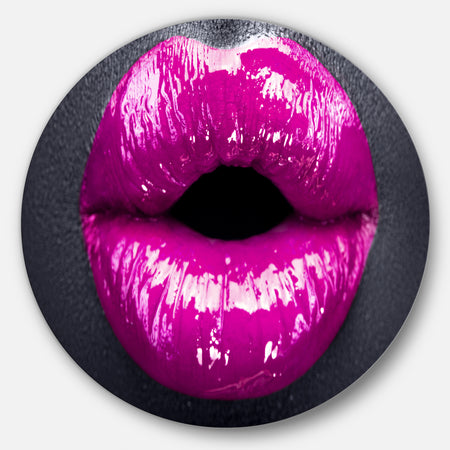 Purple Lip Makeup - Modern Portrait Disc Metal Artwork