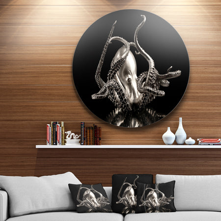 Silver Octopus - Abstract Digital Art Disc Metal Artwork