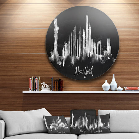 New York Dark Silhouette - Cityscape Painting Large Disc Metal Wall art
