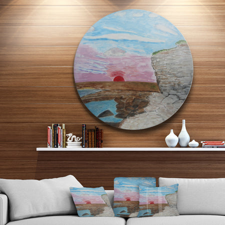 Sunset Seashore - Seascape Painting Circle Wall Art