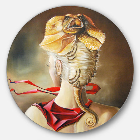 Girl with Surreal Hat - Portrait Digital Art Disc Metal Wall Art