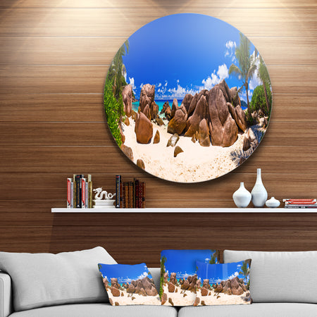 Rocky Tropical Beach Panorama - Landscape Photo Round Wall Art